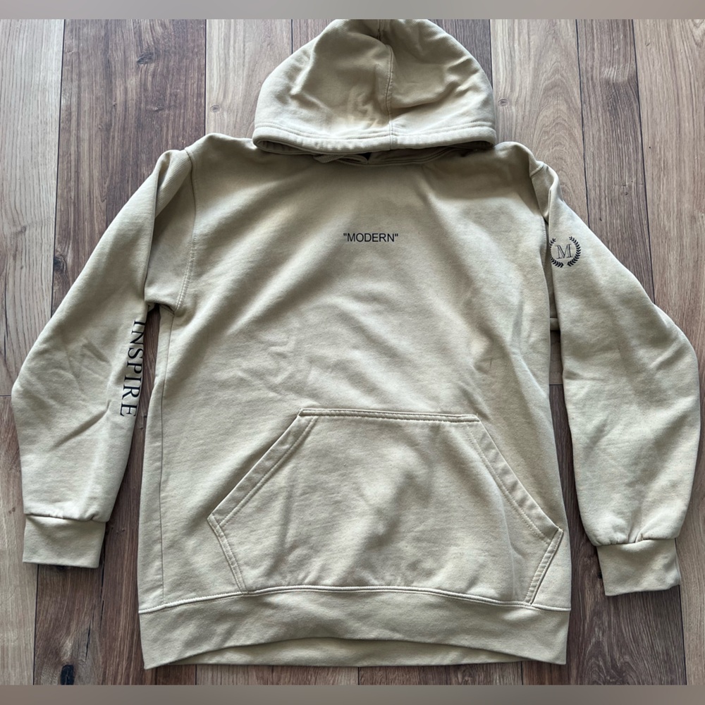 Tan Oversized Hoodie with Motivational Text US L